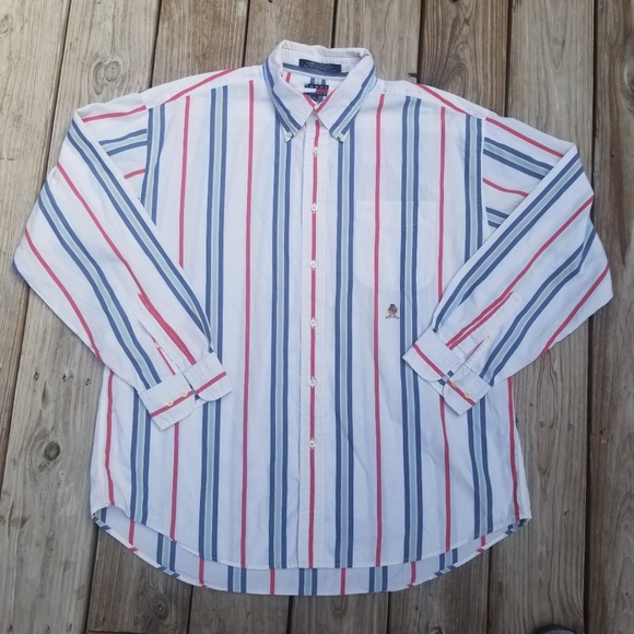 Vintage 90s Tommy Hilfiger Mens Long Sleeve Striped Button Down Dress Shirt XL - Picture 1 of 8